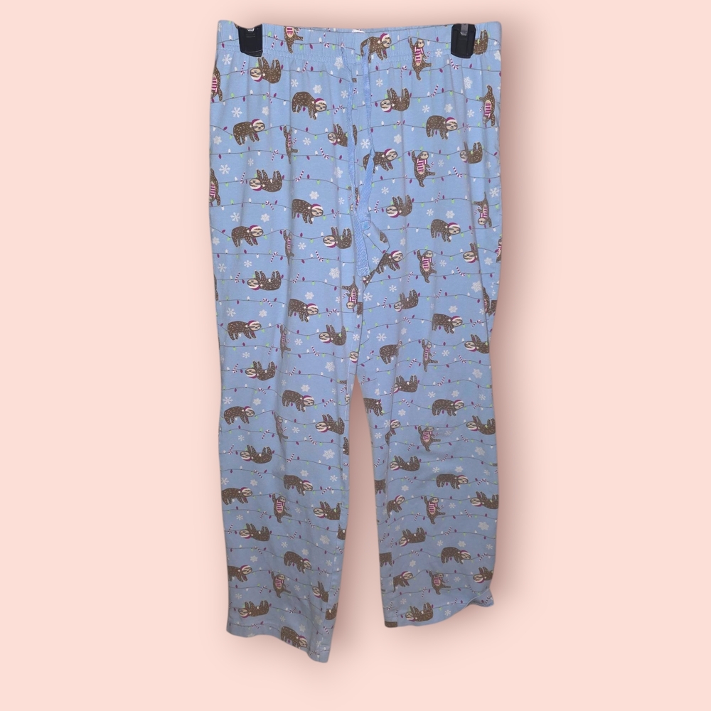 Lands' End Light Blue Pajama Pants with Sloth Design